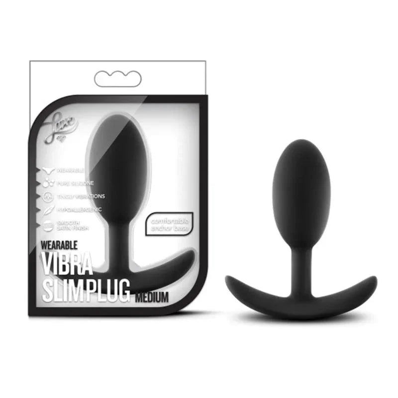 Luxe - Wearable Vibra Slim Plug - Medium - Black - MyPleasure