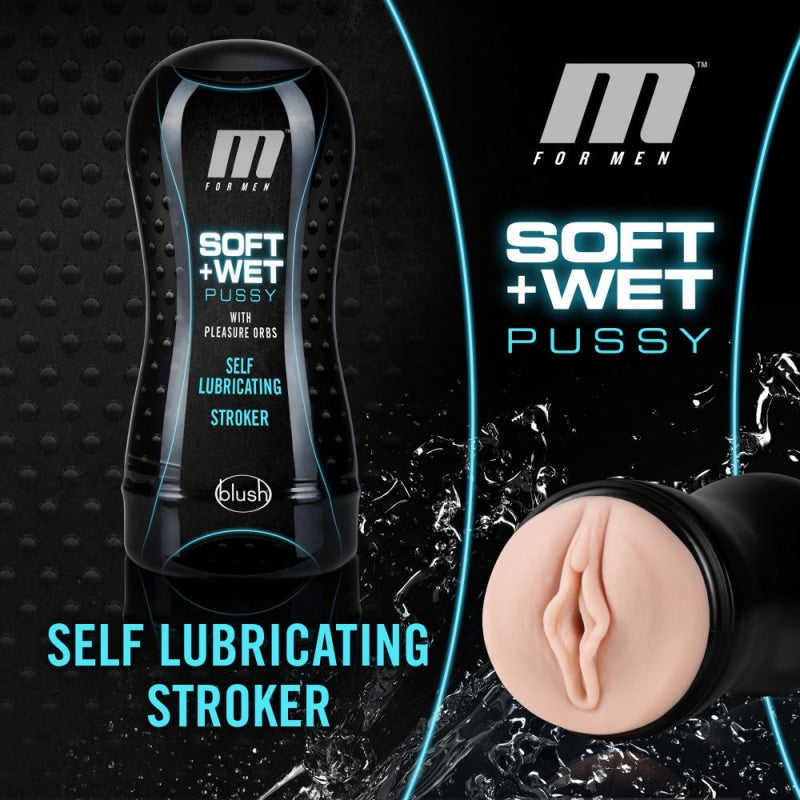 M for Men - Soft and Wet - Pussy With Pleasure Orbs - Self Lubricating Stroker Cup - Vanilla - Masturbation Aids for Males