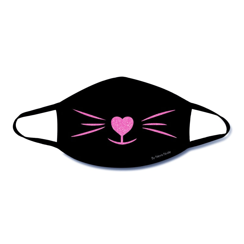 Meow-Za Pink Glitter Kitty Face Mask With Black Trim - Safety Mask