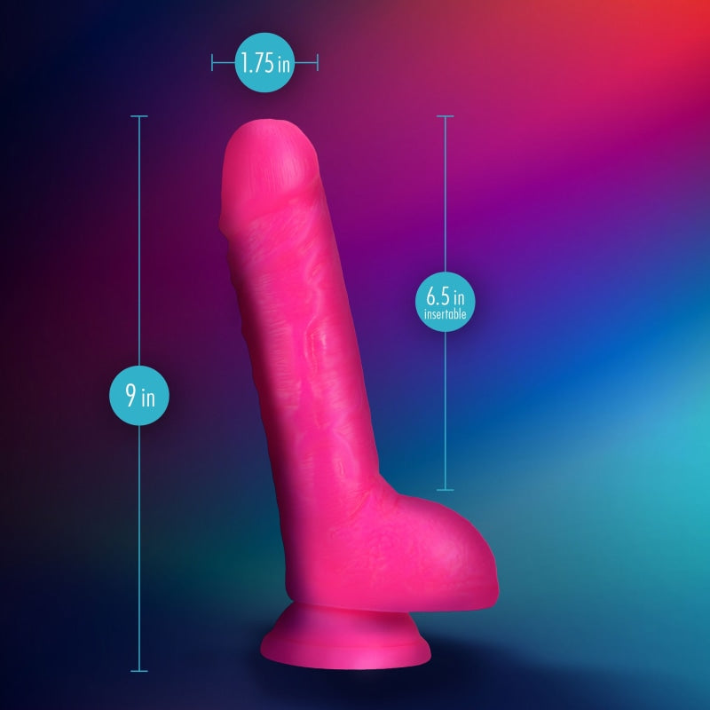 Neo Elite - 9 Inch Silicone Dual Density Cock With Balls - Neon Pink