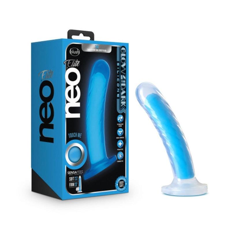 Neo Elite - Glow in the Dark - Tao - 7 Inch Silicone Dual Density Dildo - Neon Blue - Dildos & Dongs