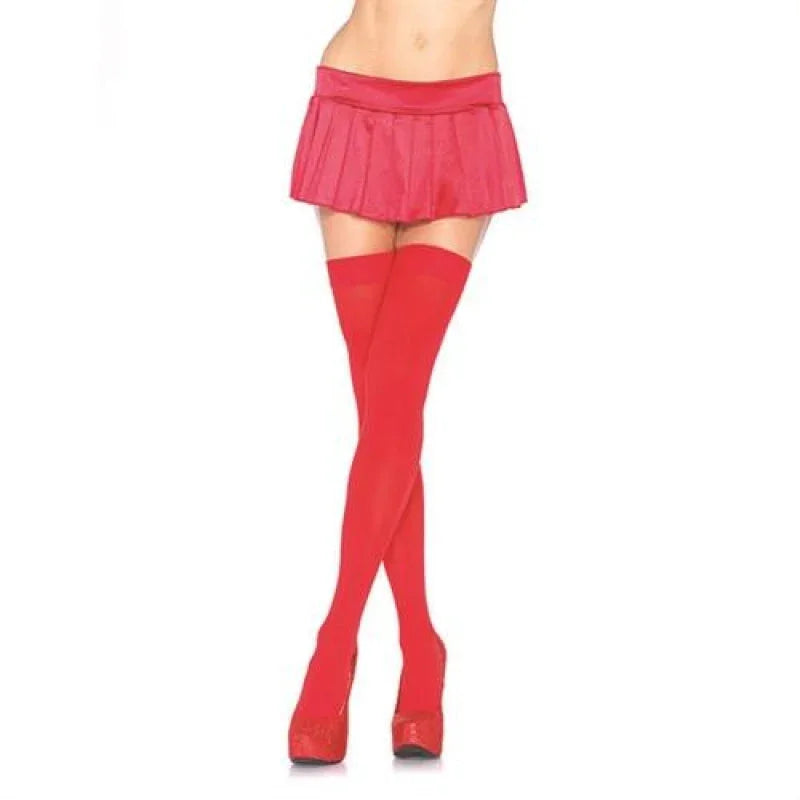 Opaque Thigh Highs - One Size - Red - MyPleasure