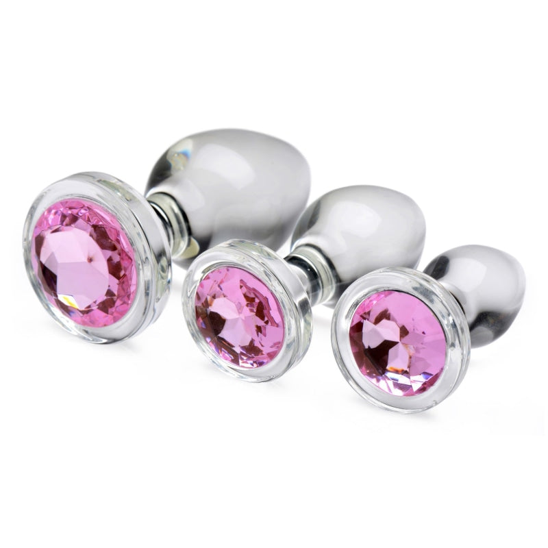 Pink Gem Glass Anal Plug Set - Anal Toys & Stimulators