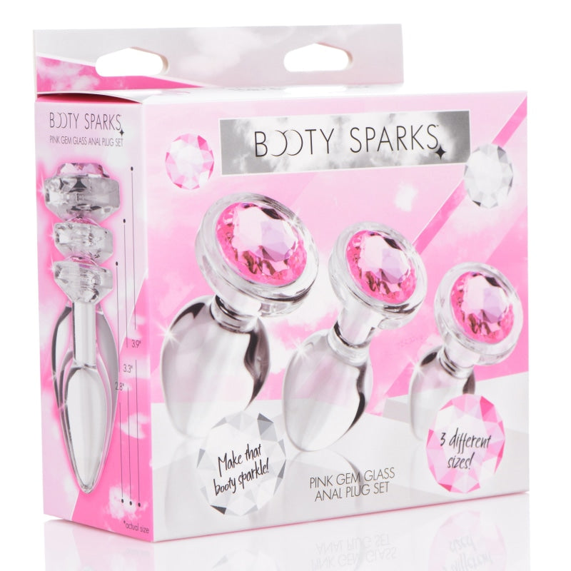 Pink Gem Glass Anal Plug Set - Anal Toys & Stimulators