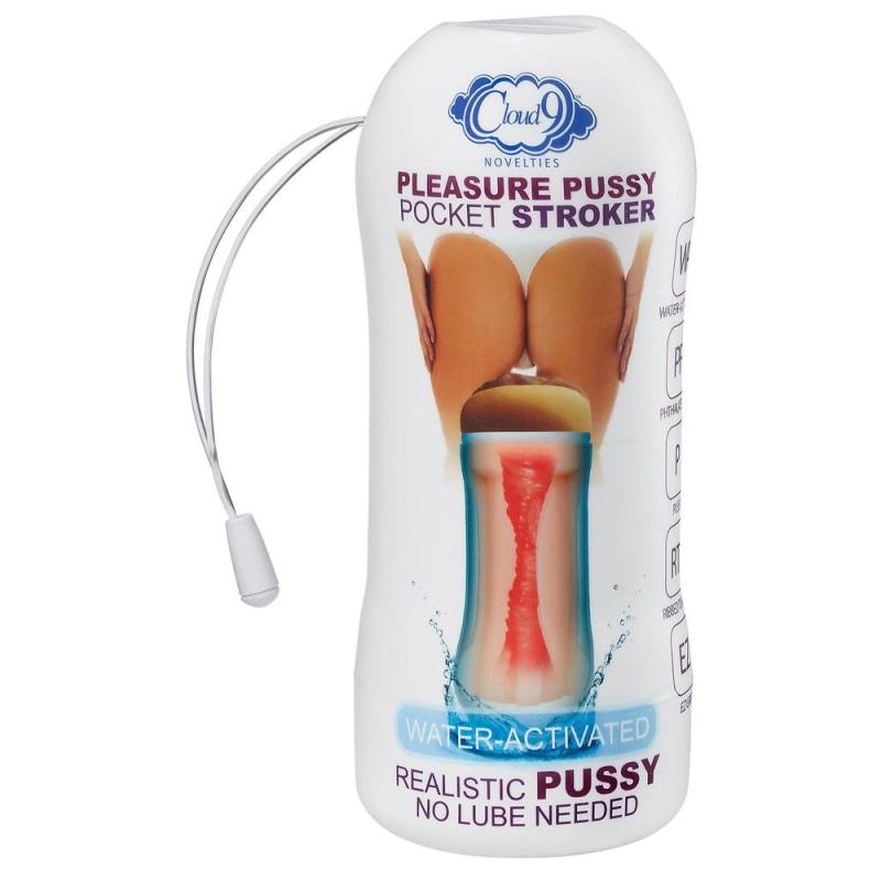 Pleasure Pussy Pocket Stroker Water Activated - Tan - Masturbation Aids for Males