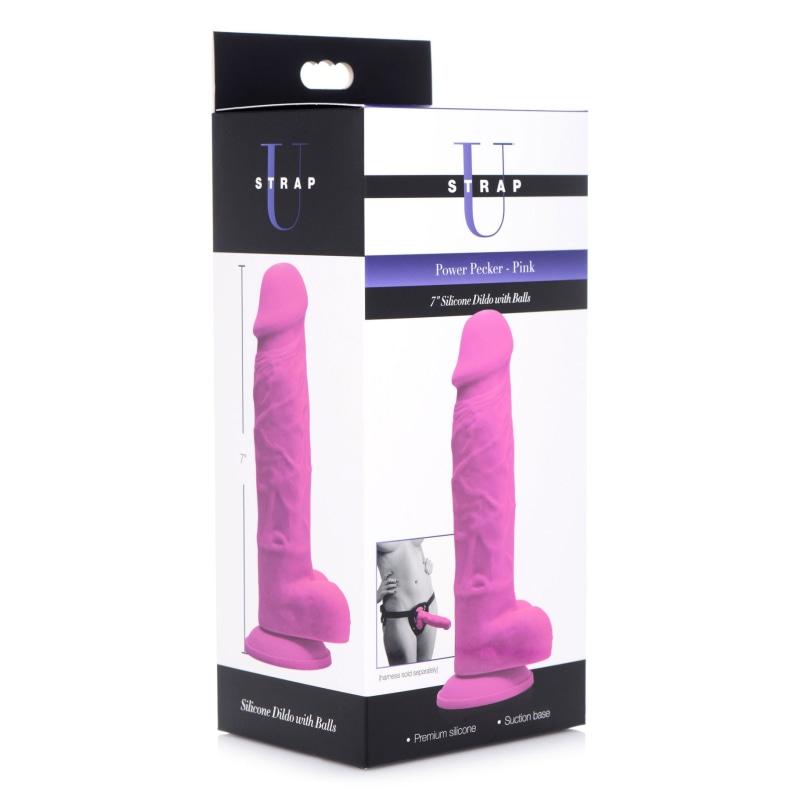 Power Pecker 7 Inch Silicone Dildo With Balls - Pink - Dildos & Dongs