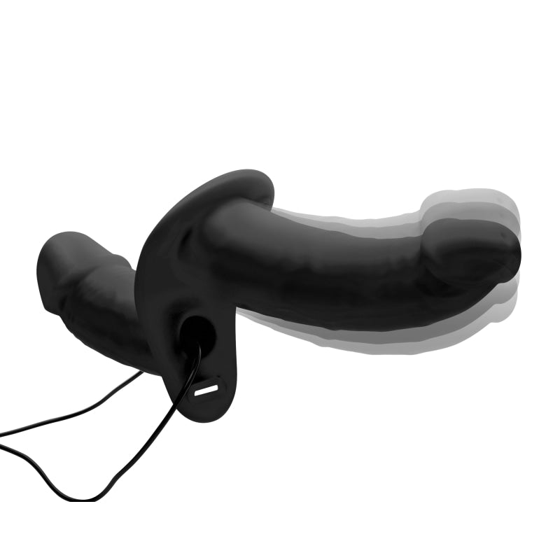 Power Pegger Silicone Vibrating Double Dildo With  Harness - Black
