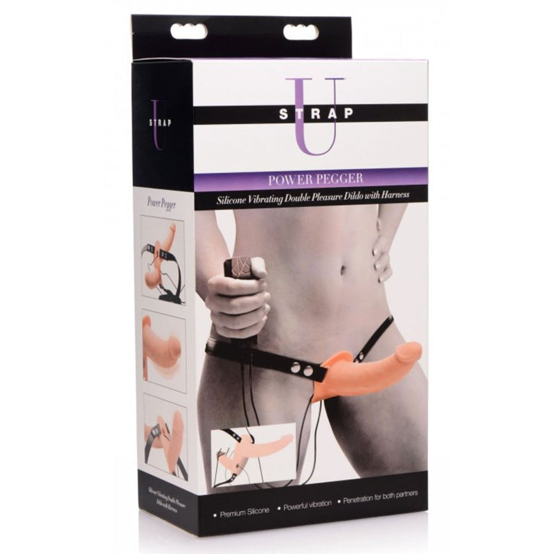 Power Pegger Silicone Vibrating Double Dildo With  Harness - Flesh