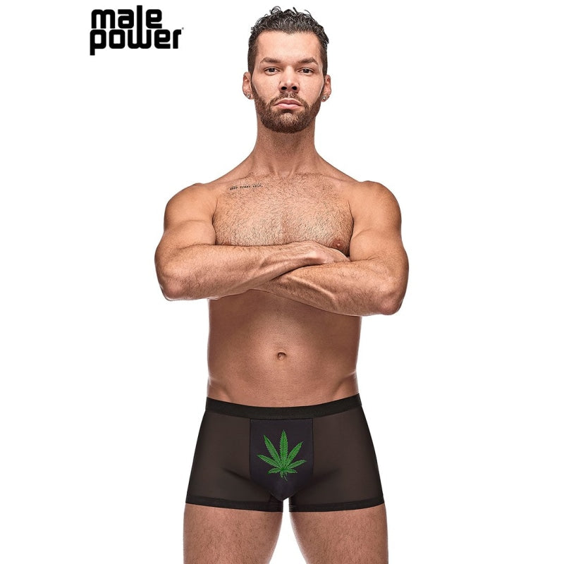 Private Screening Pot Leaf Pouch Short Black - Lingerie & Sexy Apparel