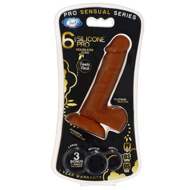 Pro Sensual Premium Silicone 6 Inch Dong With 3 Cockrings - Brown - Dildos & Dongs