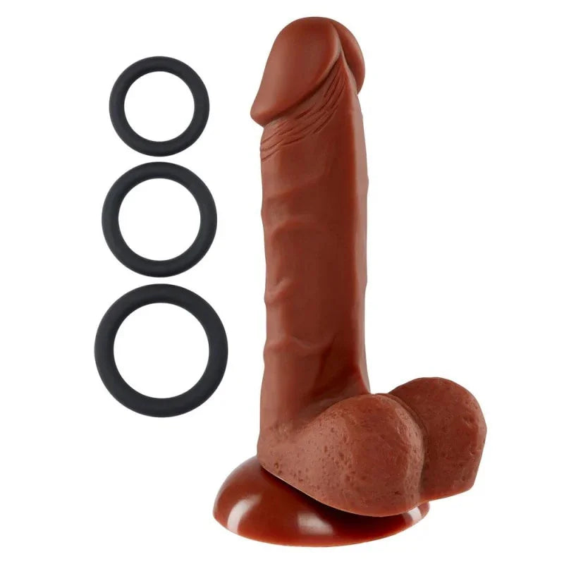 Pro Sensual Premium Silicone 6 Inch Dong With 3 Cockrings - Brown - MyPleasure