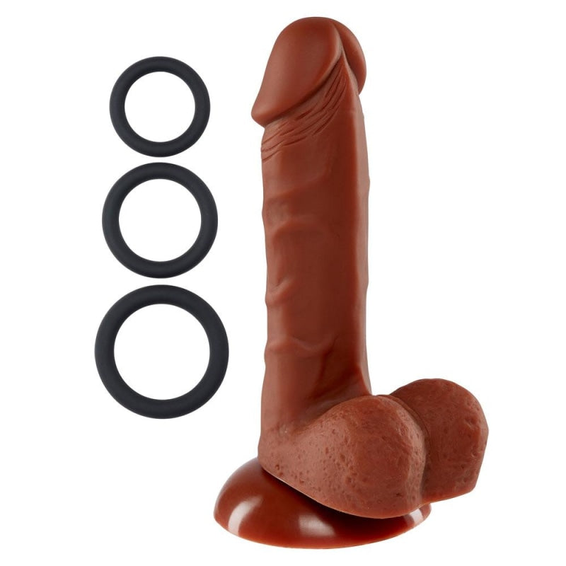 Pro Sensual Premium Silicone 6 Inch Dong With 3 Cockrings - Brown - Dildos & Dongs