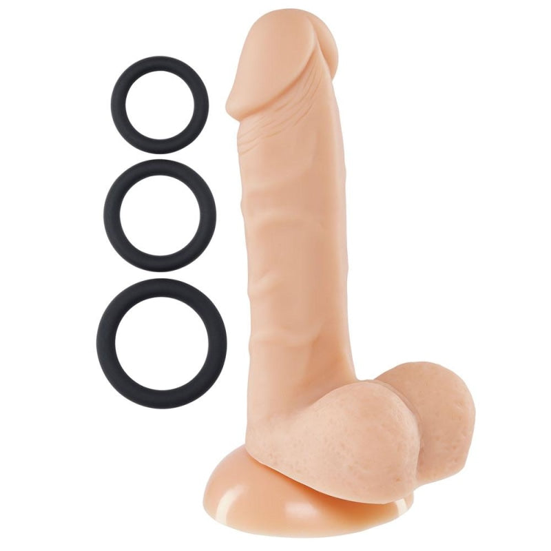 Pro Sensual Premium Silicone 6 Inch Dong With 3 Cockrings - Flesh - Dildos & Dongs