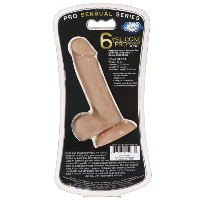 Pro Sensual Series 6 Inch Silicone Pro Odorless Dong - Tan - Dildos & Dongs