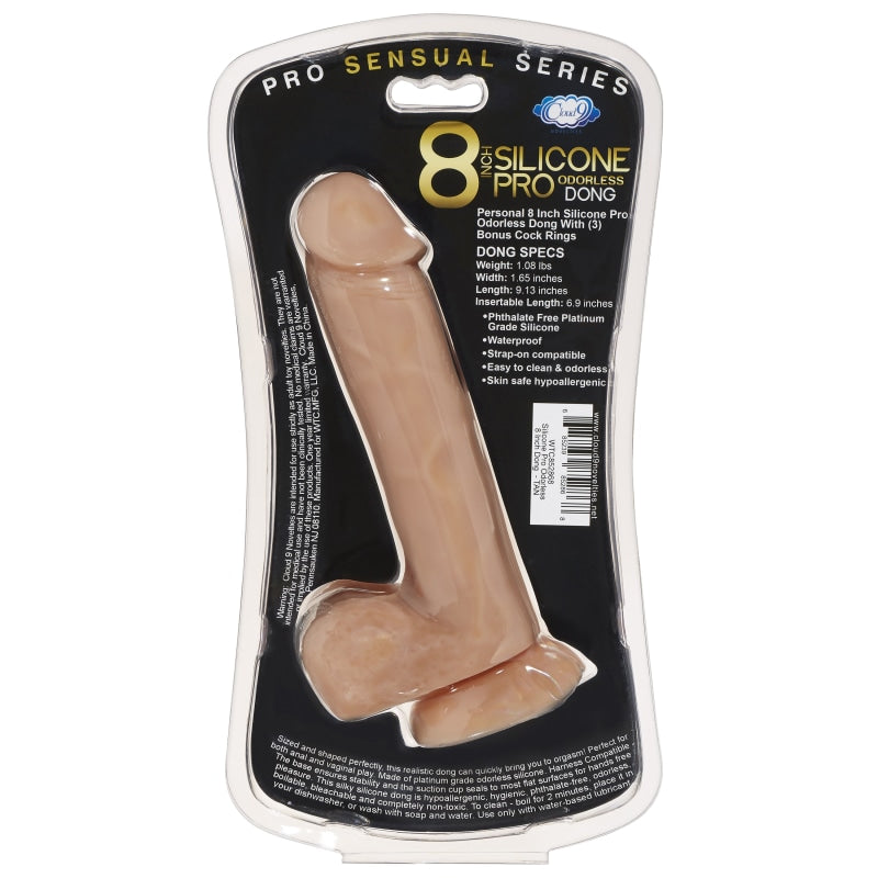 Pro Sensual Series 8 Inch Silicone Pro Odorless Dong - Tan - Dildos & Dongs