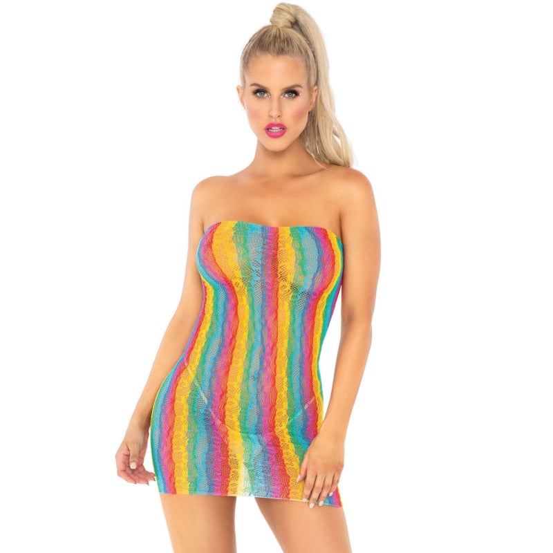 Rainbow Leopard Lace Tube Dress - One Size - Multicolor LA-86163MULTI
