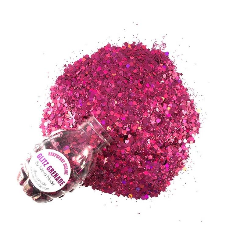 Raspberry Rushie Cosmetic Glitter Glitz Grenade Keychain in Aloe Gel NN-GG-RR-08A