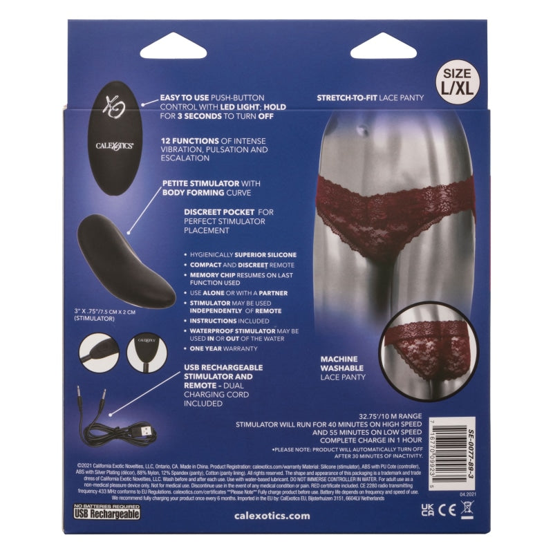Remote Control Lace Panty Set - L/ XL - Burgundy - Clit Stimulators