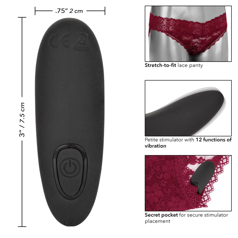 Remote Control Lace Panty Set - L/ XL - Burgundy - Clit Stimulators