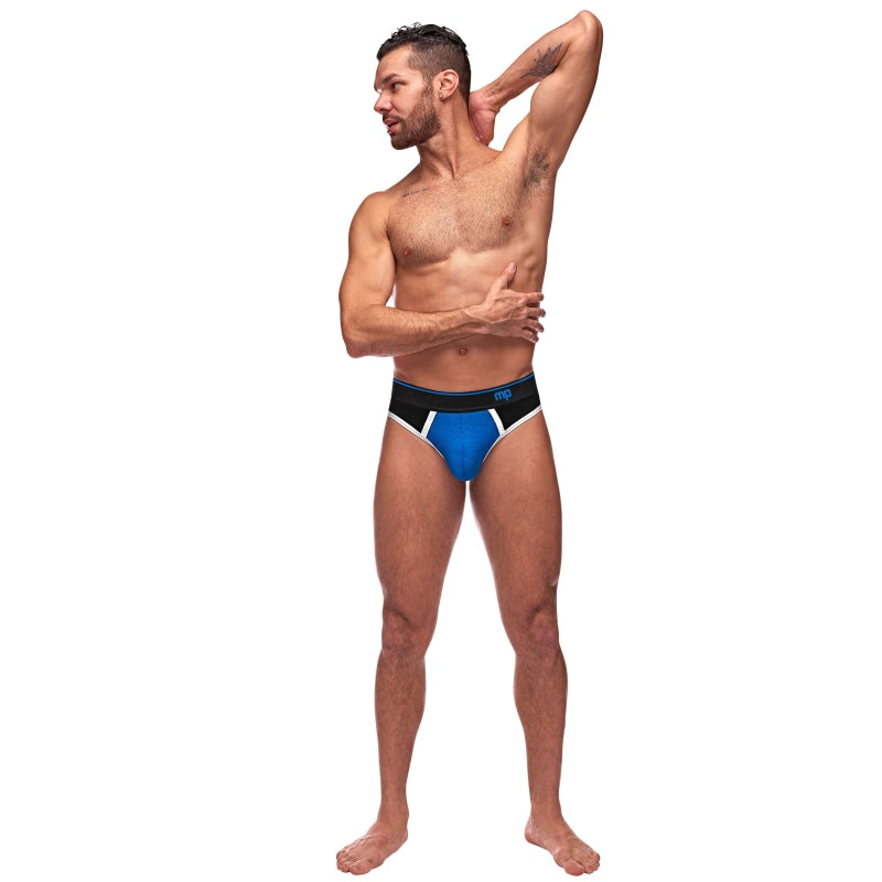 Retro Sport Panel Thong - L/ XL - Black/ Blue - Lingerie & Sexy Apparel