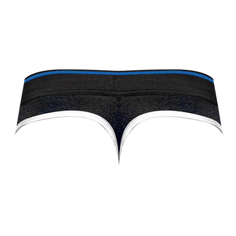 Retro Sport Panel Thong - L/ XL - Black/ Blue - Lingerie & Sexy Apparel