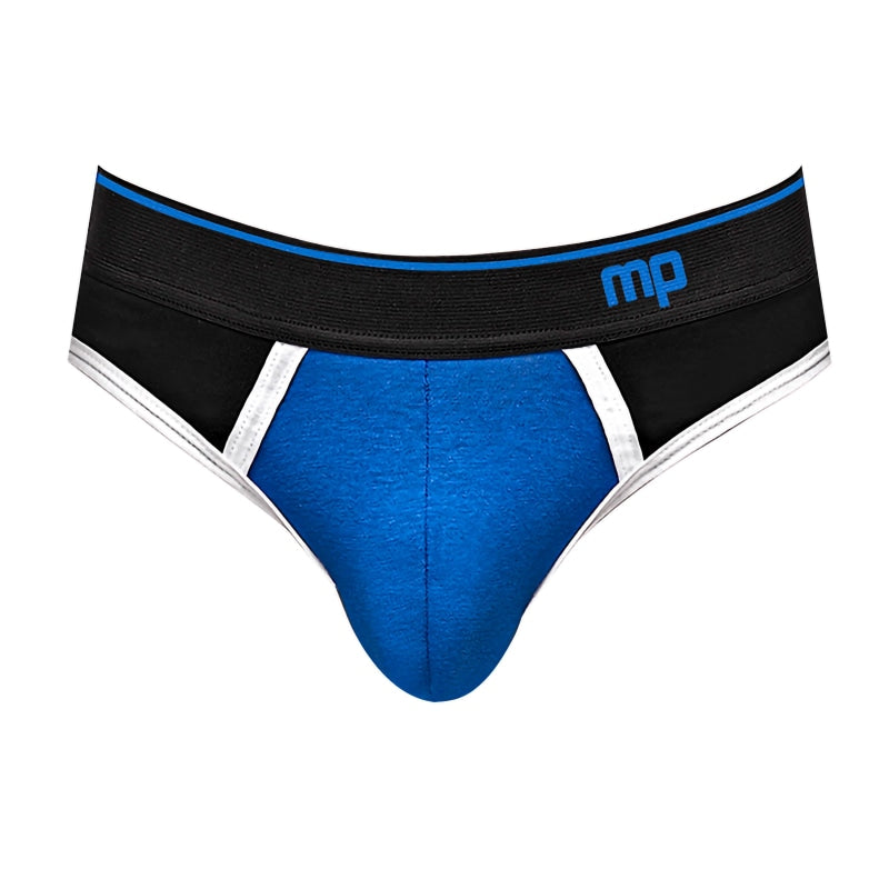 Retro Sport Panel Thong - L/ XL - Black/ Blue - Lingerie & Sexy Apparel