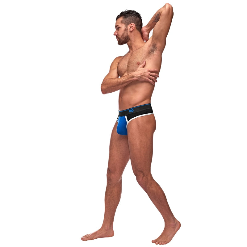 Retro Sport Panel Thong - L/ XL - Black/ Blue - Lingerie & Sexy Apparel