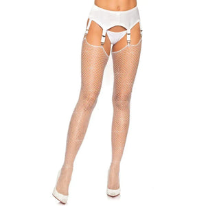 Rhinestone Fishnet Stockings - One Size - White - MyPleasure