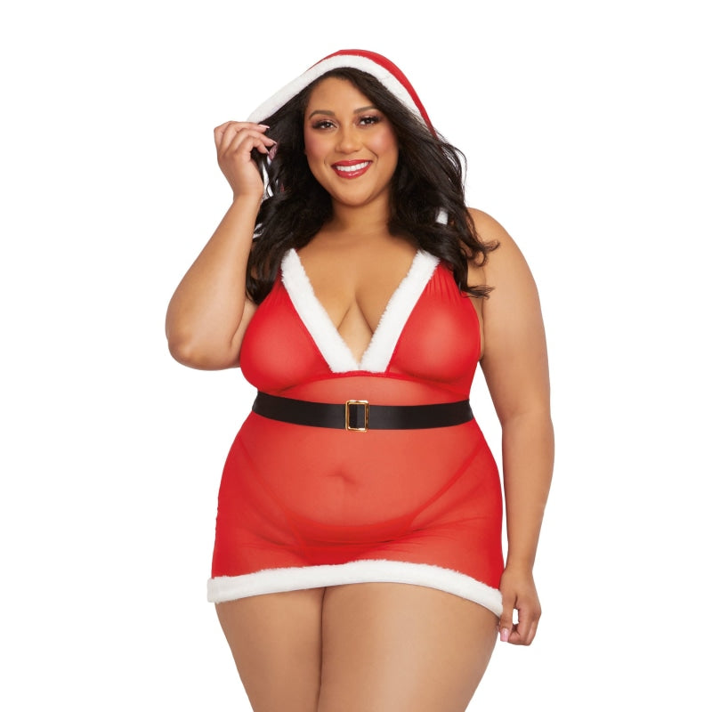 Alluring Santa Cutie Costume - Queen Size - Mesmerizing Lipstick Red - Perfect for a Sizzling Holiday Ensemble!