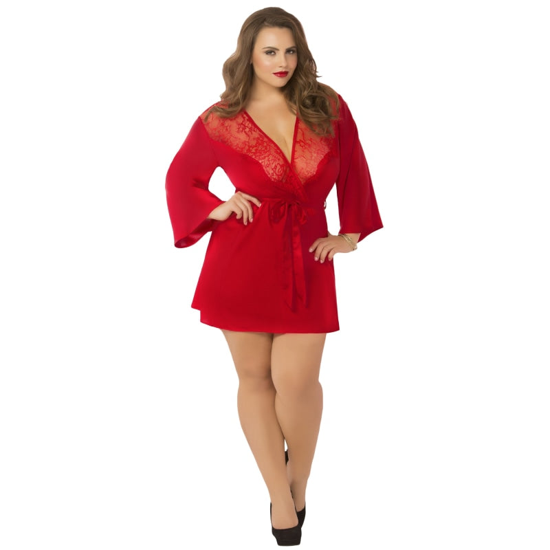 Satin & Eyelash Robe - Queen Size - Red STM-10695XRED