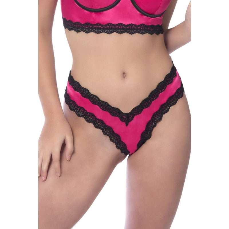 Satin Front High Leg Panty With Lace Edges and Mesh Back - Hot Pink - Small OH-23-10543BRSBKS