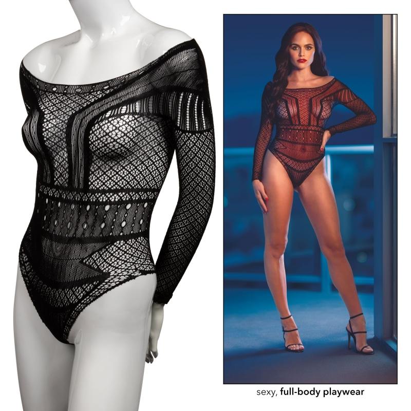 Scandal Off the Shoulder Body Suit - One Size - Black - Lingerie & Sexy Apparel