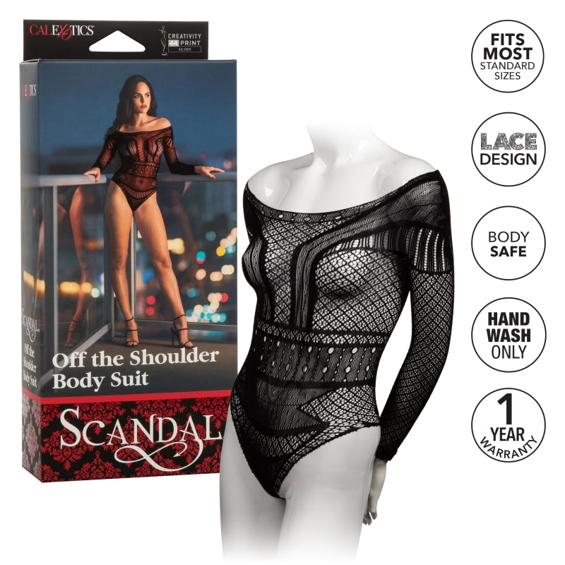 Scandal Off the Shoulder Body Suit - One Size - Black - Lingerie & Sexy Apparel