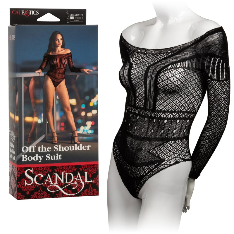 Scandal Off the Shoulder Body Suit - One Size - Black - Lingerie & Sexy Apparel