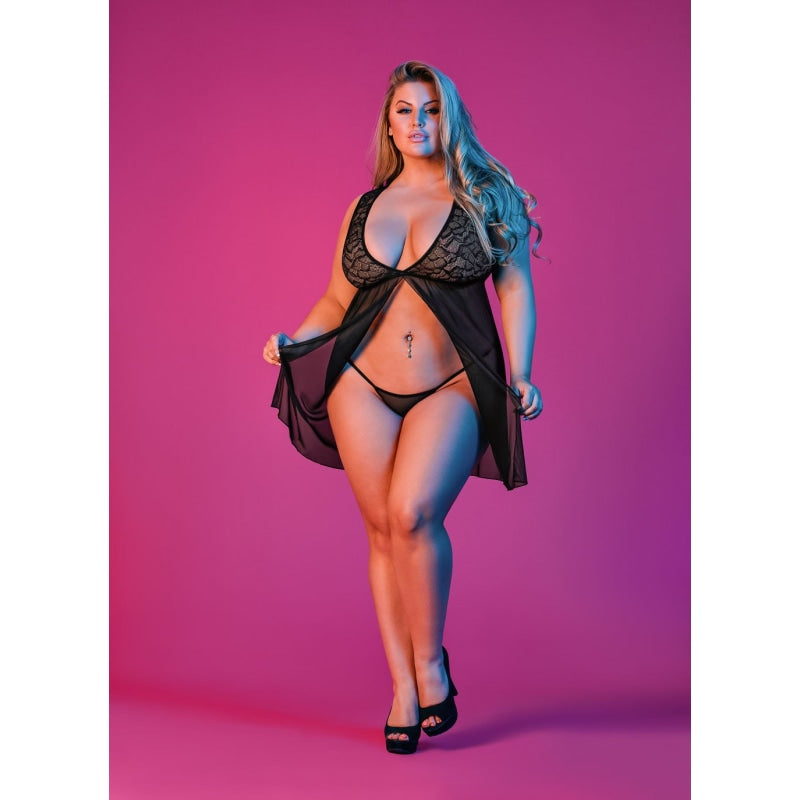 Sexy Time Fly Away Baby Doll and G-String Set - Black - 1x-3x MS-M194BLK2XL
