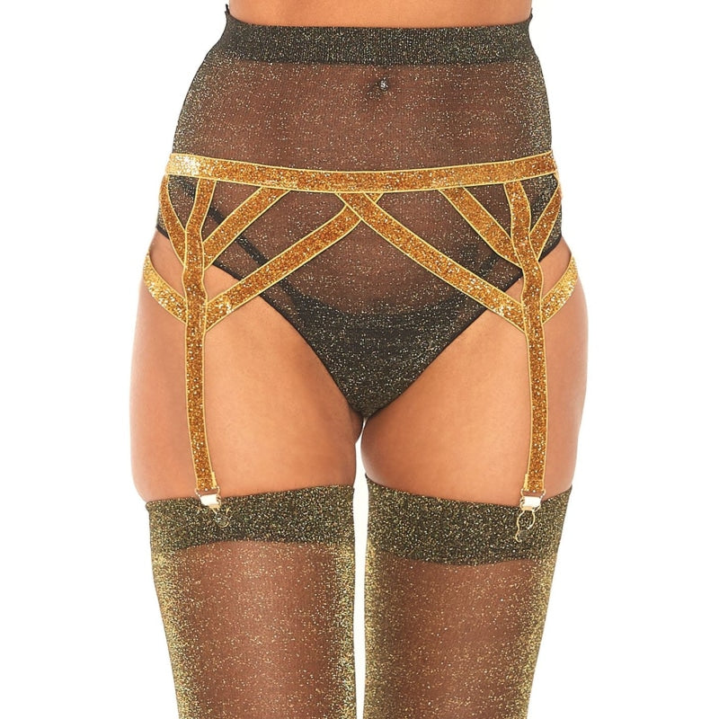 Shimmer Lurex Elastic Garter Belt - One Size - Gold LA-8887