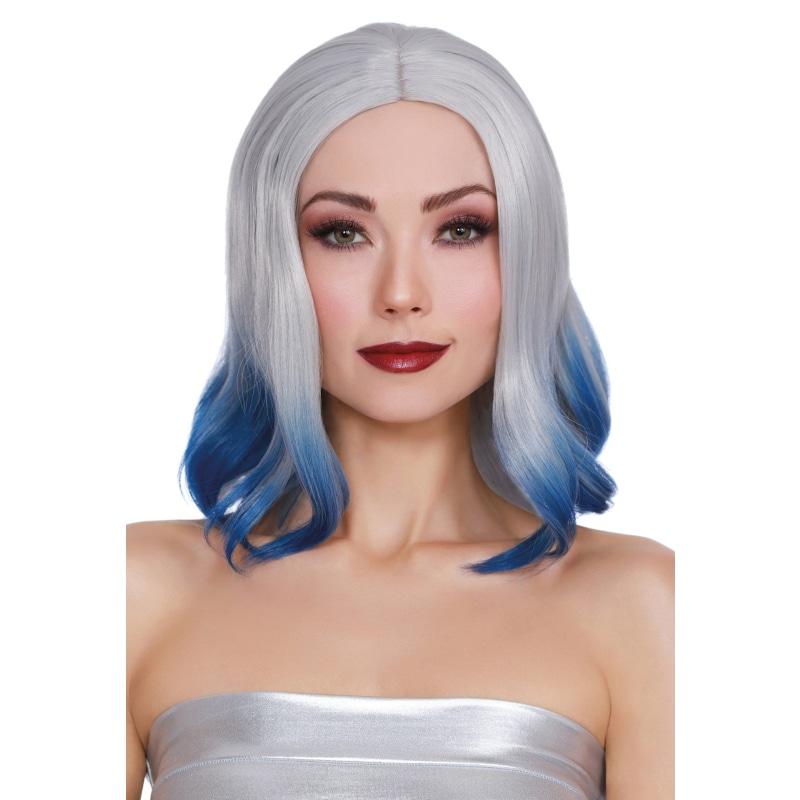 Shoulder Lenth Wig With Bangs and Bottom Curl Silver and Blue DG-11687MLT