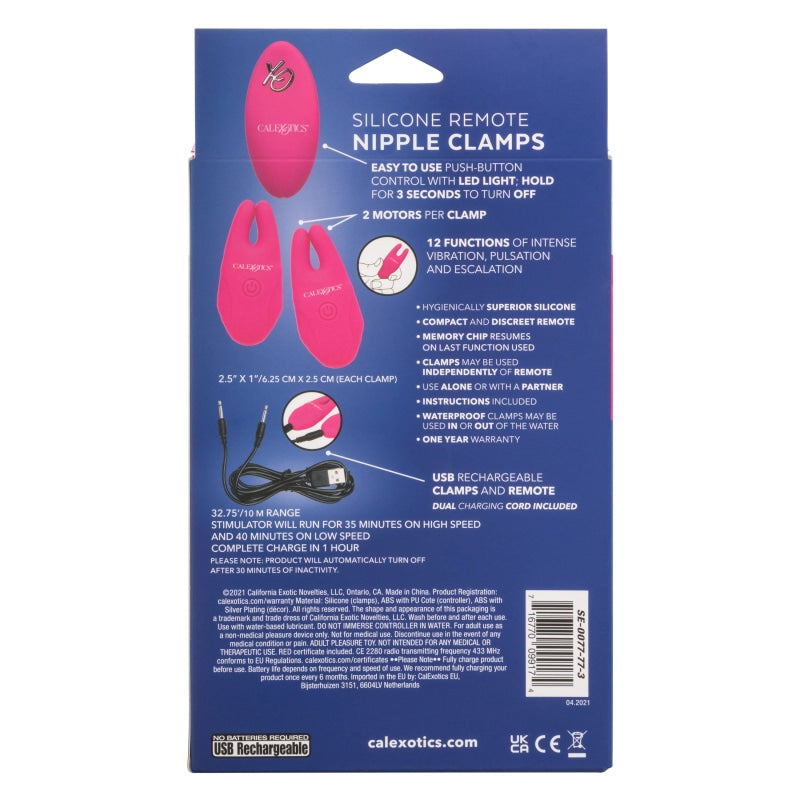 Silicone Remote Nipple Clamps - Pink - Nipple Stimulators