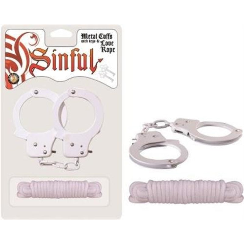 Sinful Metal Cuffs With Keys & - Love Rope - White NW2544-2