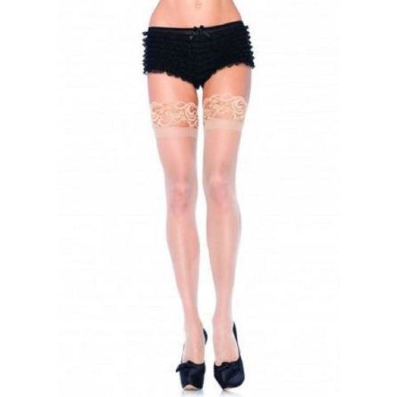 Stay Up Lace Top Sheer Thigh Highs - Queen Size - Nude LA-1022QND