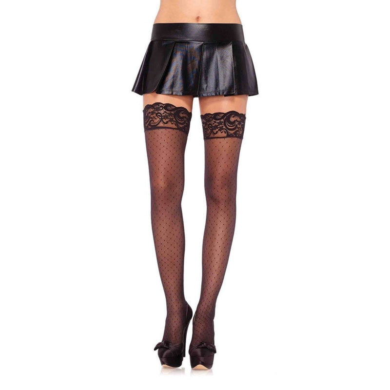 Stay Up Spandex Diamond Dot Sheer Thigh Highs - One Size - Black LA-6904