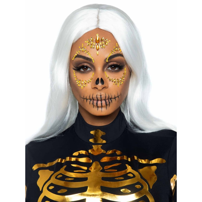 Sugar Skull Adhesive Face Jewels Sticker - Gold - Body Jewelry