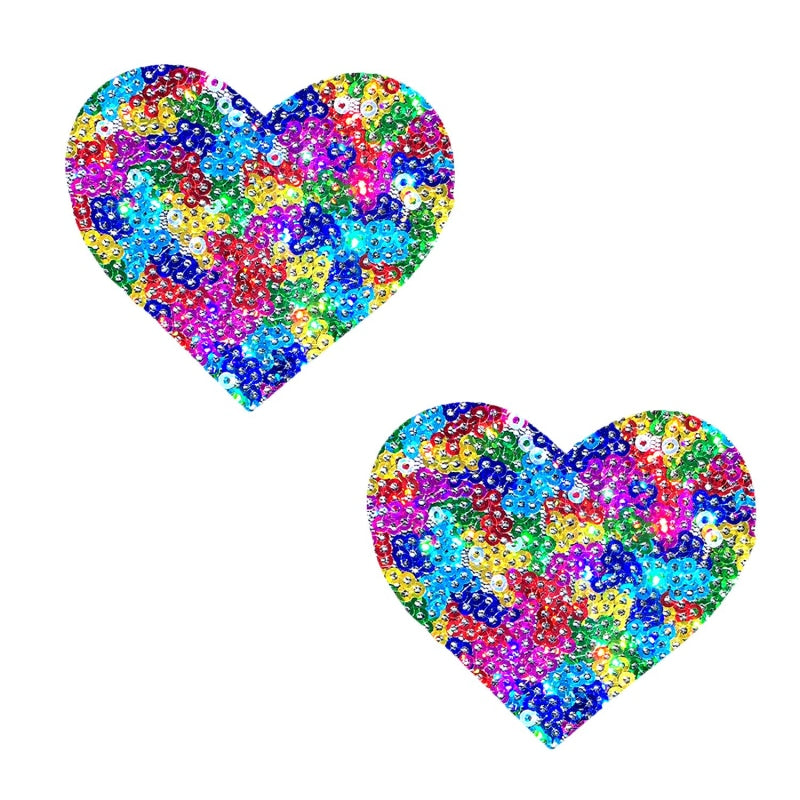 Unipoo Sparkle Sequin Multicolor 'I Heart U' Nipztix Pasties - NN-UPO-HRT-NS - Add Some Playful Glamour to Your Look with These Dazzling Pasties!
