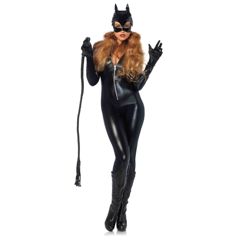 Wet Look Faux Leather Zipper Front Catsuit - Medium - Lingerie & Sexy Apparel